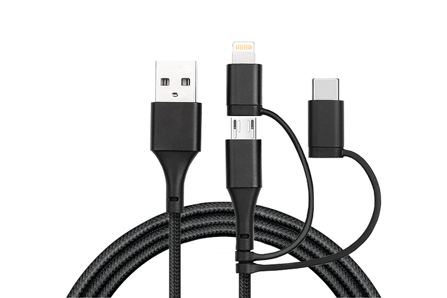 3 in 1 MicroUSB / Lightning / Type C to USB-A Cable